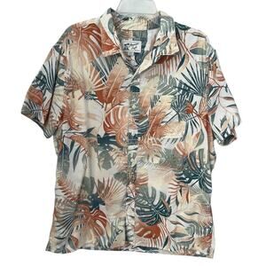 American Eagle Shirt Button Down Camp Short Sleeves Tropical Palm Print Beach XL